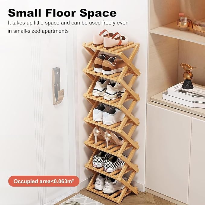 YYW Bamboo Shoe Rack for Entryway, Free Standing Shoe Racks Shelf Closet - Image 4