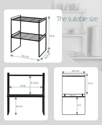 2Pack Kitchen Cabinet Shelf Counter Organizer Rack Pantry Storage Bathroom - Image 3