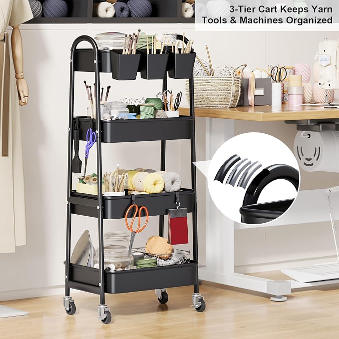 Black 4 Tier Rolling Cart Metal - Image 4
