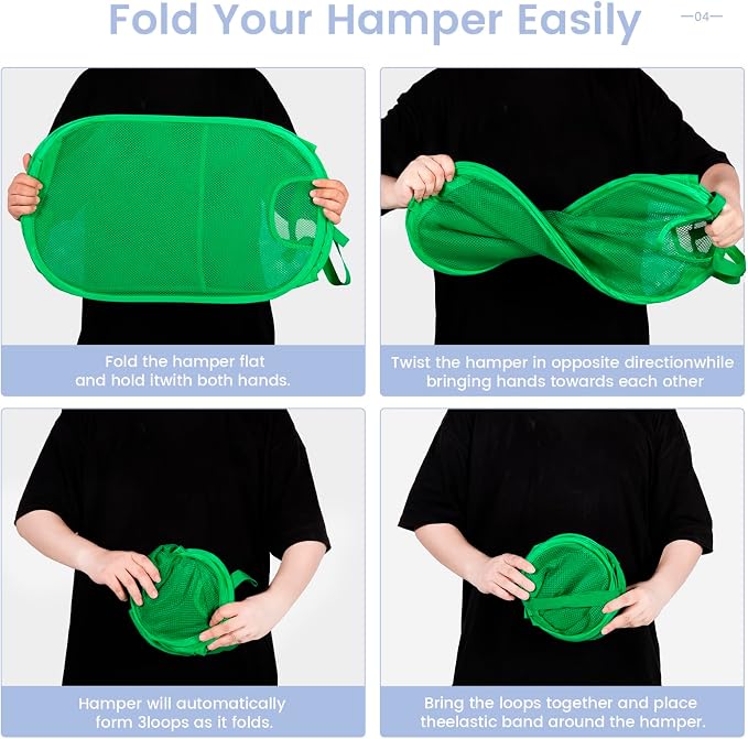 HOUSE AGAIN 2 Pcs Pop Up Laundry Hamper, Strong Mesh Laundry Baskets Collapsible - Image 6
