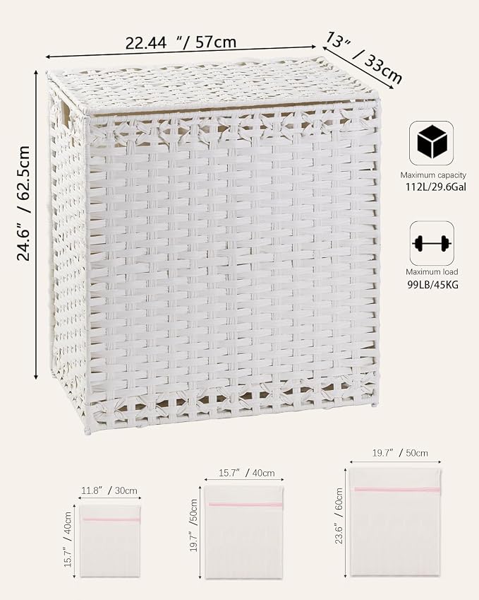 Laundry Hamper with Lid Wicker Laundry Basket 112 L Laundry Hampers Handwoven - Image 5