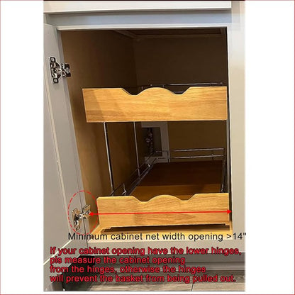 DINDON 2 Tier Pull Out Cabinet Organizer Slide Out Wood Shelf Double Tier - Image 3