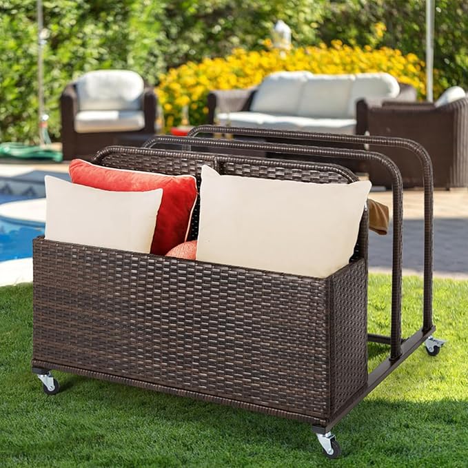 Poolside Float Storage Organizer, Outdoor Wicker Rattan Pool Float Holder - Image 4