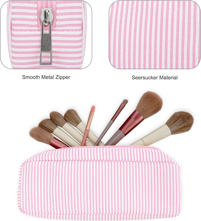 Striped Travel Makeup Brush Bag, Pencil Case and Cosmetic Pouch | Seersucker - Image 4