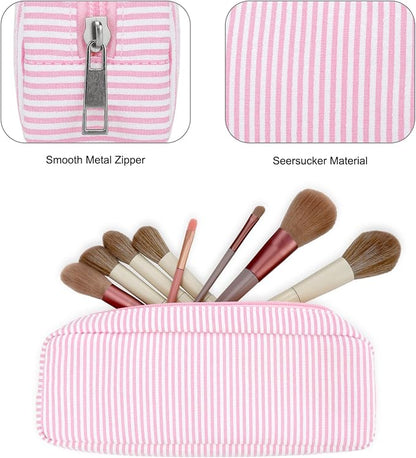 Striped Travel Makeup Brush Bag, Pencil Case and Cosmetic Pouch | Seersucker - Image 4