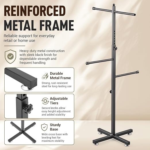 BreezeHug 42-48 Inch Adjustable Height Shopping Bag Rack Heavy Duty T-Shaped - Image 3