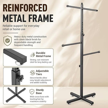 BreezeHug 42-48 Inch Adjustable Height Shopping Bag Rack Heavy Duty T-Shaped - Image 3