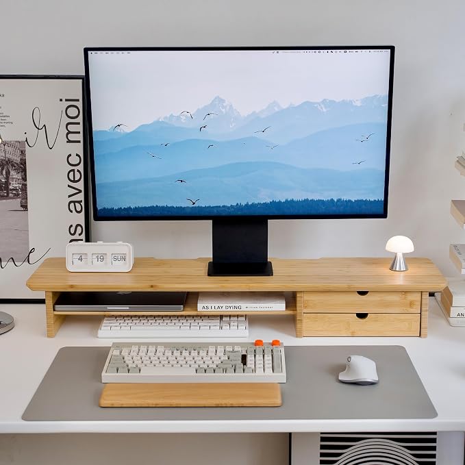 Bamboo Dual Monitor Stand, 39.3 inch Computer Monitor Riser - Image 8