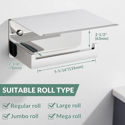 Toilet Paper Holder with Phone Shelf Polished Chrome, APLusee Bathroom - Image 6