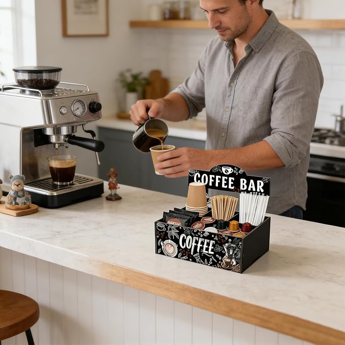 Coffee Bar Organizer Wooden Coffee Station Organizer - Image 4