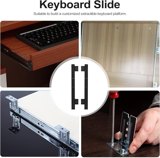1 Set Underdesk Keyboard Tray Sliding Rails, 14-23 Inch Heavy Duty Steel Drawer - Image 9