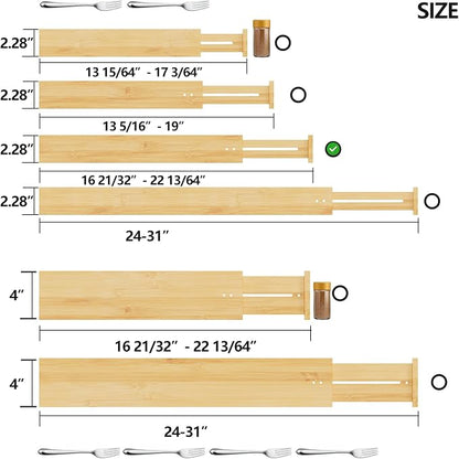 BAMEOS Bamboo Expandable Drawer Dividers – Fits 16.6"–22" Drawers, Bathroom - Image 2