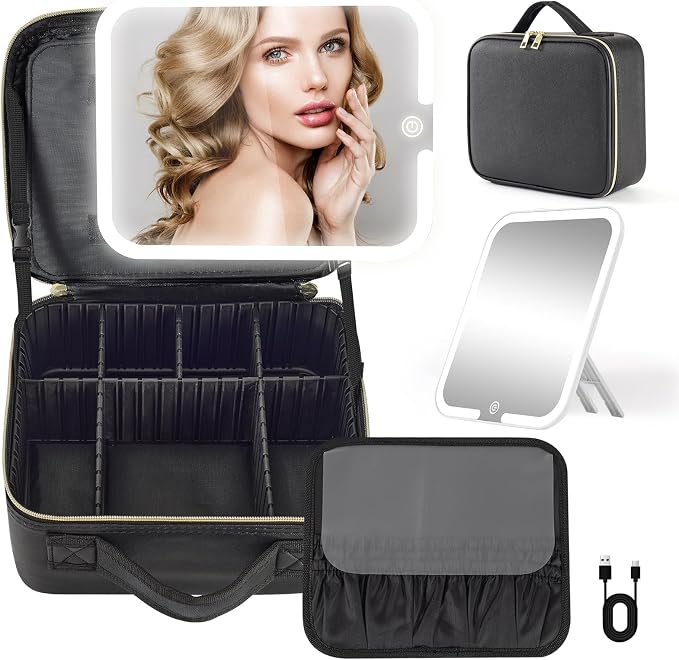 Makeup Bag with Removable Lighted Mirror, Travel Make up Bag with Lights by Jadazror