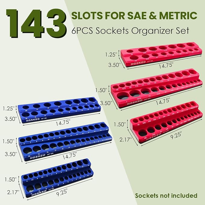 Magnetic Socket Organizer Set, 3/8" & 1/2" Sizes Drive, Socket Holder Holds 143 - Image 2