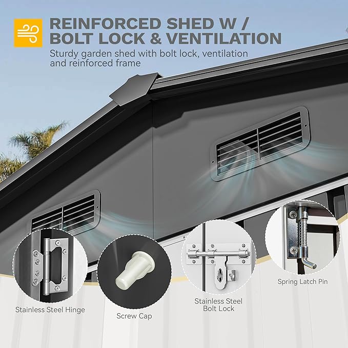 DWVO 10x8ft Outdoor Storage Shed, Large Metal Tool Sheds, Heavy Duty Storage - Image 4