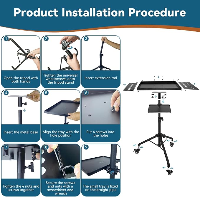 Rolling Tool Cart, Adjustable Mobile Work Table - Image 6