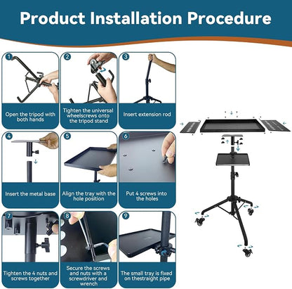 Rolling Tool Cart, Adjustable Mobile Work Table - Image 6