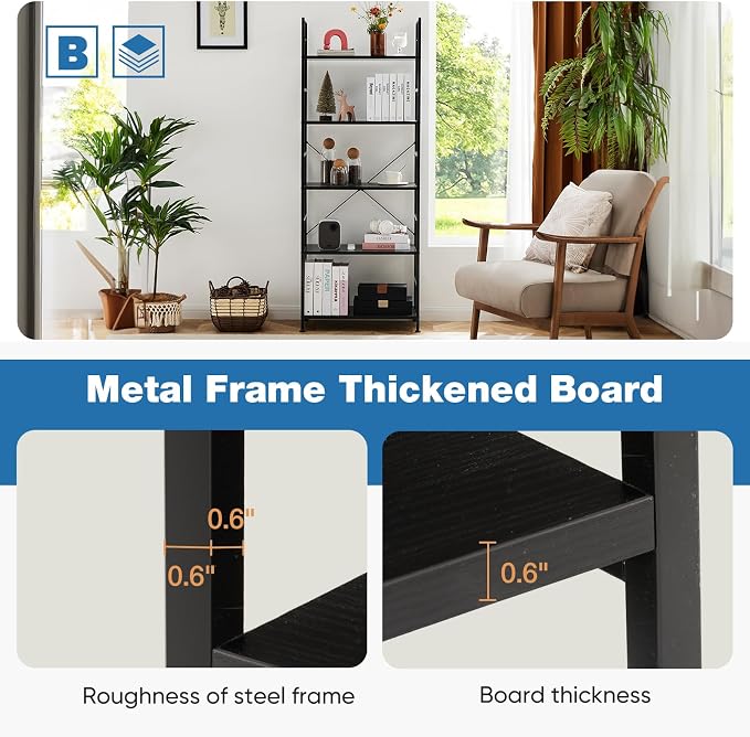DUMOS 5 Tiers Open Bookshelf, Classic Freestanding Tall Display Shelf, Sturdy - Image 7