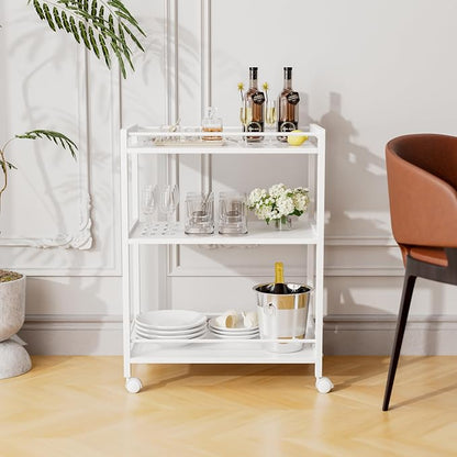 HITNET White Bar Cart, Home Bar Serving Cart, Kitchen Trolley on Wheels - Image 5