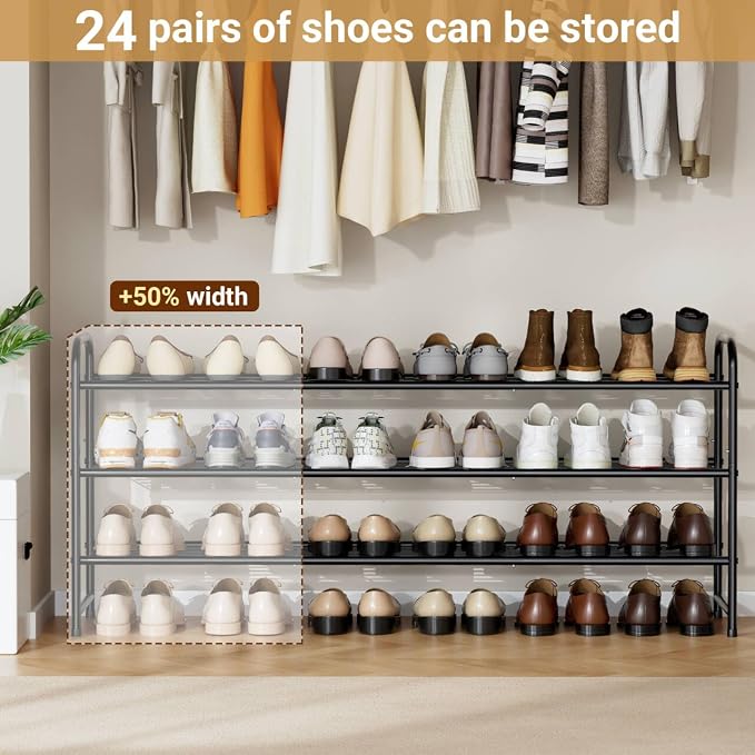 KEETDY 3-Tier Long Shoe Rack for Closet Metal Shoe Organizer for Entryway - Image 2