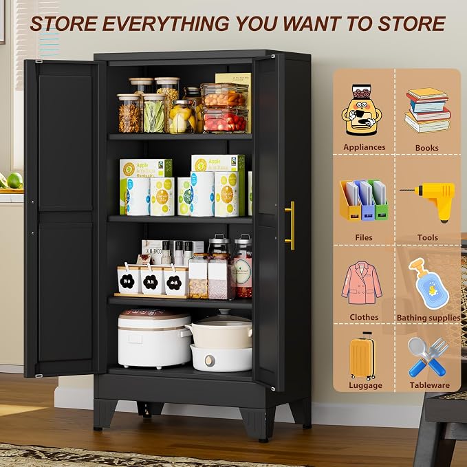 47" Black Metal Storage Cabinet - Image 4
