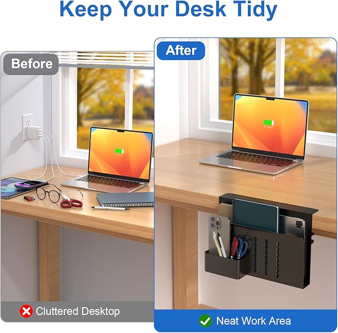 HAMOPY Desk Side Storage, Single-Layer Steel Hanging Desk Organizer - Image 4