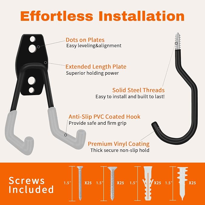 SMARTOLOGY Garage Hooks with Bike Hook & Extension Cord Organizer, 15 Pack Set - Image 2