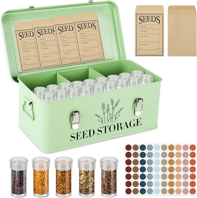 60 Slots Seed Storage Box with 4 Dividers, Metal Seed Storage Organizer Saving by Himake