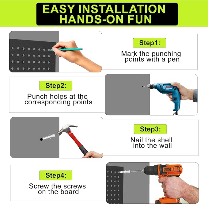 4 Pack Metal Pegboard Panels 24" x 12" Black Heavy Duty Steel Pegboard Wall - Image 5