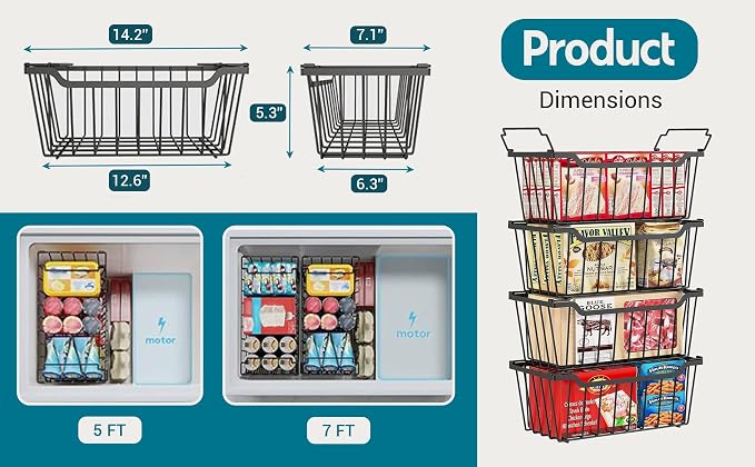 Freezer Organizer Bins with Foldable Handle, 4 Pack Stackable Freezer Baskets - Image 5