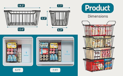 Freezer Organizer Bins with Foldable Handle, 4 Pack Stackable Freezer Baskets - Image 5