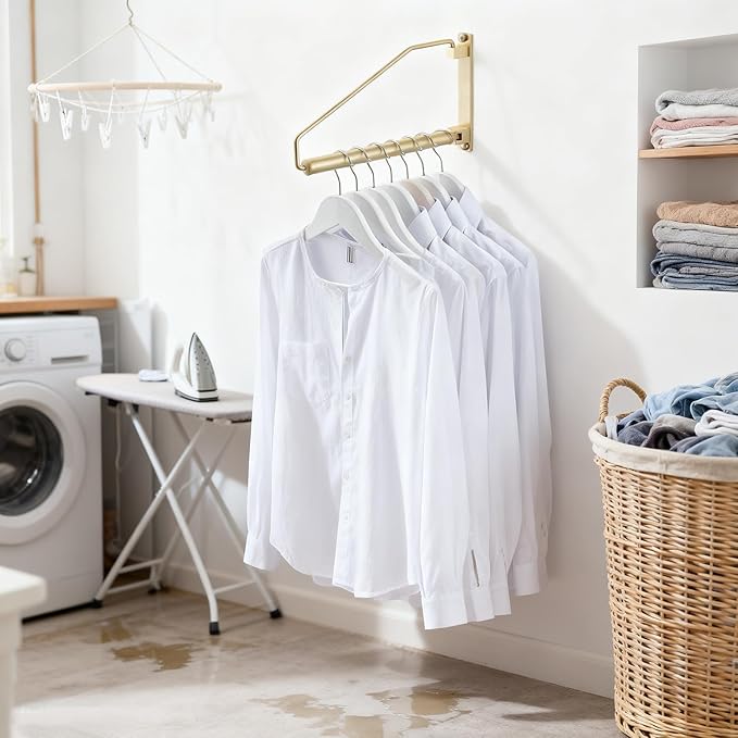 NEWRAIN Folding Wall Mounted Clothes Hanger Rack Clothes Hook Solid Brass - Image 2