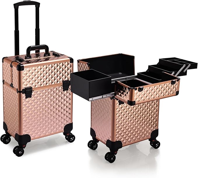 Stagiant Rolling Makeup Train Case Large Storage Cosmetic Trolley 4 Tray by Stagiant