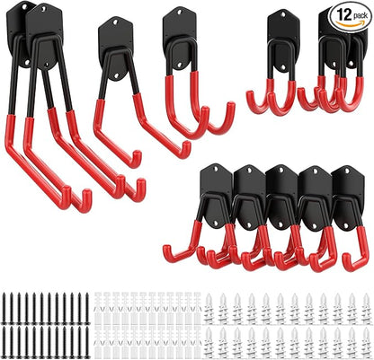 WALMANN 12 PCS Garage Storage System Hooks, Wall Mount Heavy Duty Rubber Coated by WALMANN