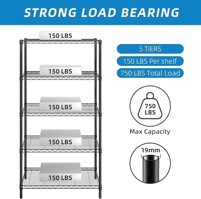 Guan River 5-Shelf Adjustable Metal Wire Shelving, Sturdy and Durable, Storage - Image 4