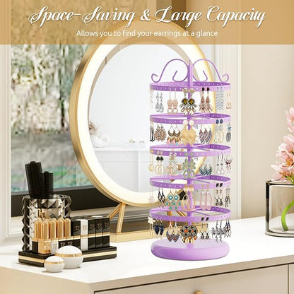 MODOWEY Rotating Earring Holder Organizer Stand, 5 Tiers Metal Tree, - Image 8