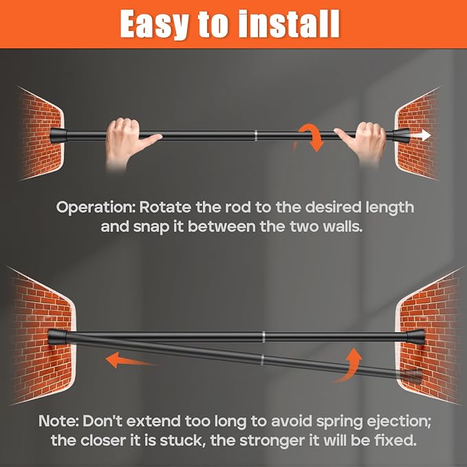 AIZESI Black 1pcs Spring Tension Curtain Rods 17 to 26 Inches, Short Tension - Image 7