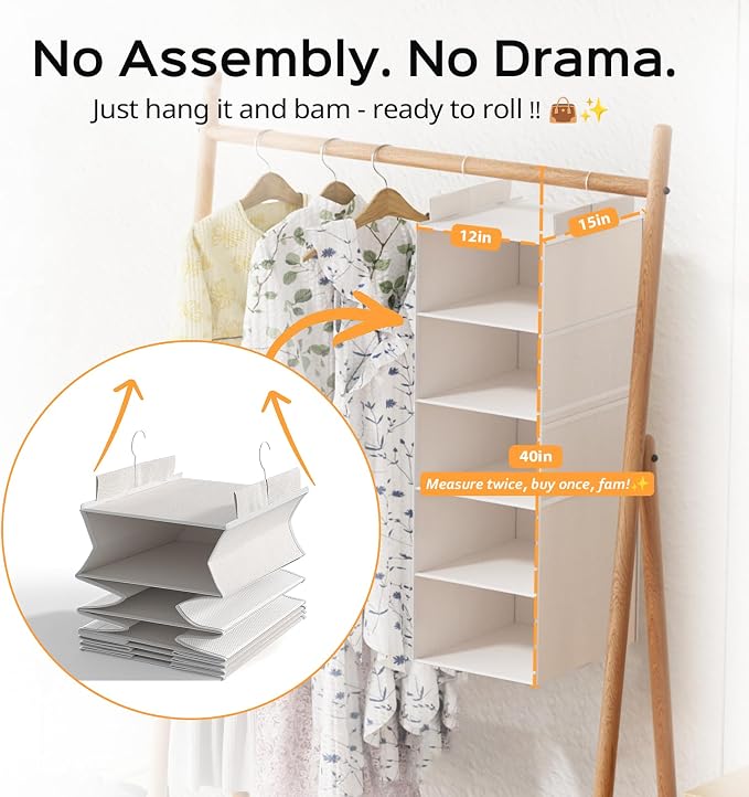 Extra Deep Hanging Closet Organizers and Storage, 5-Tier Closet Hanging - Image 5