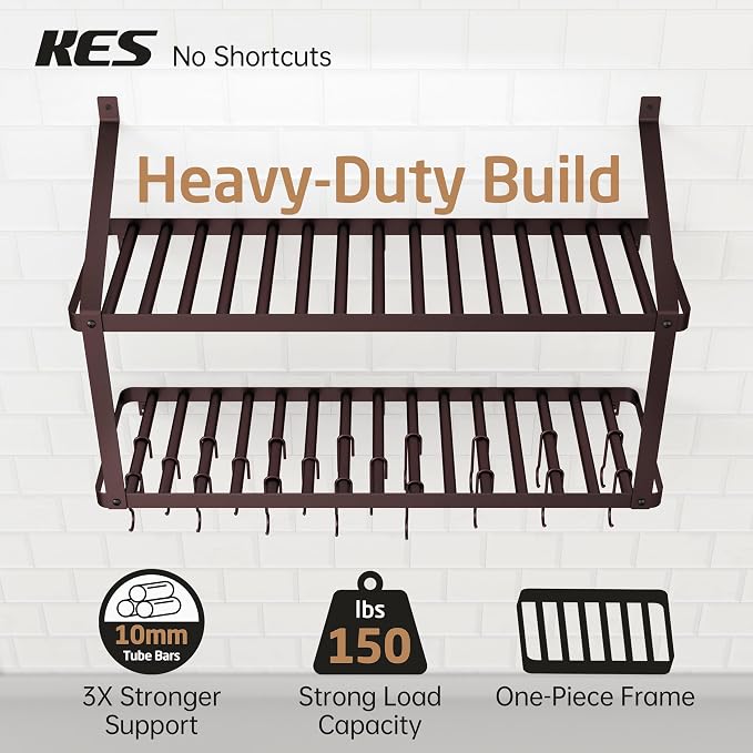 KES 150 lb High-Capacity Oil Rubbed Bronze Pot Rack Wall Mounted - Image 2