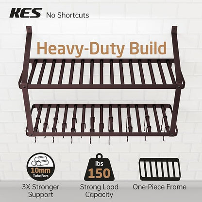 KES 150 lb High-Capacity Oil Rubbed Bronze Pot Rack Wall Mounted - Image 2