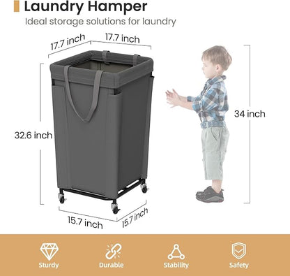 Laundry Basket with Wheels, Large Laundry Hamper with Removable Bag and Steel - Image 2