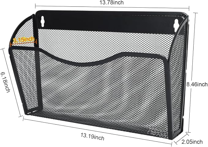 6 Pockets Wall File Organizer Metal Mesh Hanging Document Paper Holder Wall - Image 6