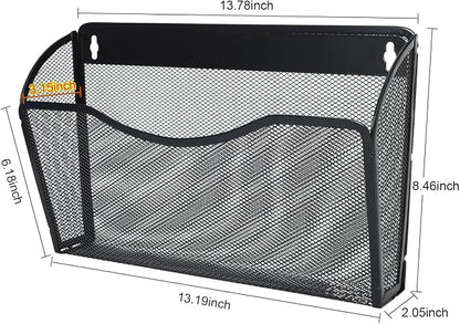 6 Pockets Wall File Organizer Metal Mesh Hanging Document Paper Holder Wall - Image 6