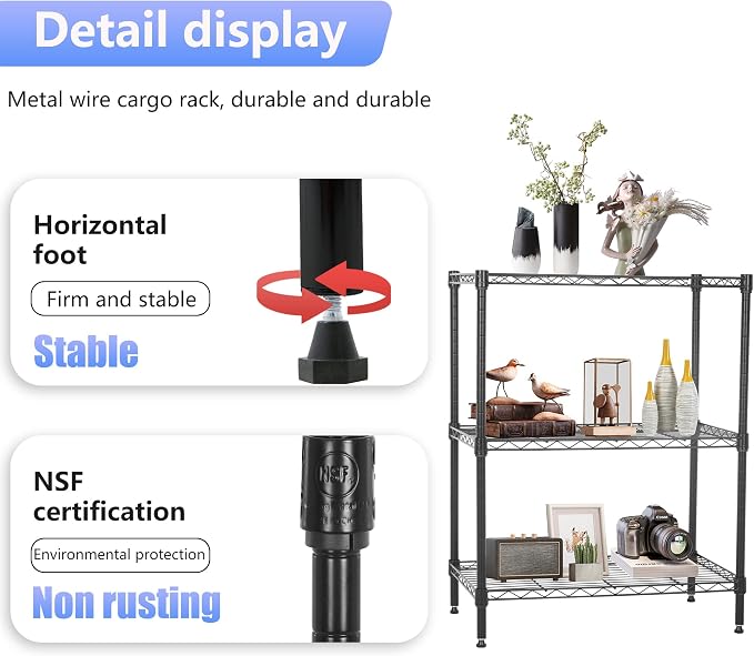 FDW Wire Shelving Units Adjustable Metal Storage Rack 23D x 13W x 30H 3 Tier - Image 5