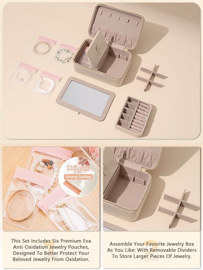 Velvet Travel Jewelry Box with Large Mirror, Double-Layer Jewelry Organizer Case - Image 4