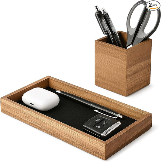 HULISEN Wooden Desk Organizer Tray, Pencil Holder by HULISEN