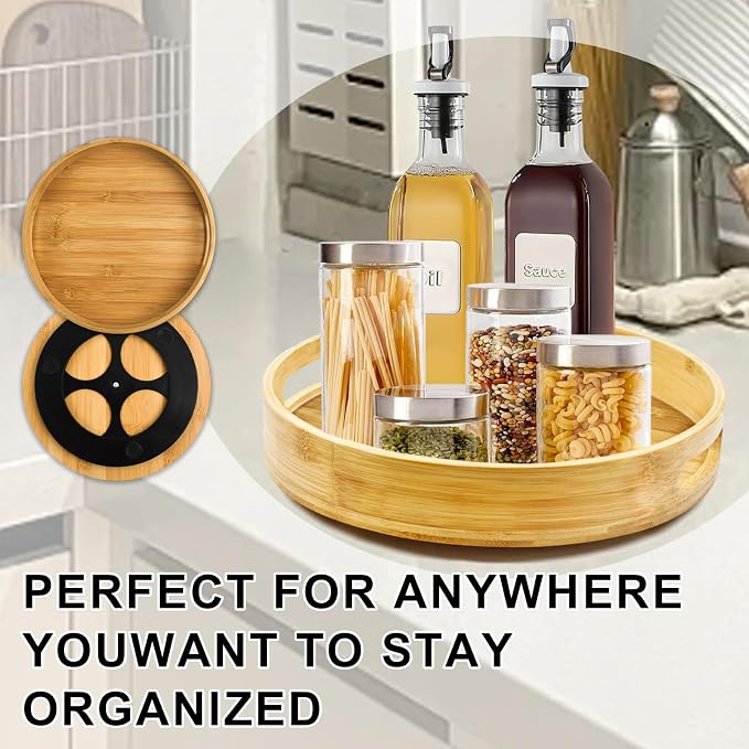 Wooden Lazy Susan Organizer for cabinet-12 Inch Bamboo Kitchen Turntable - Image 3