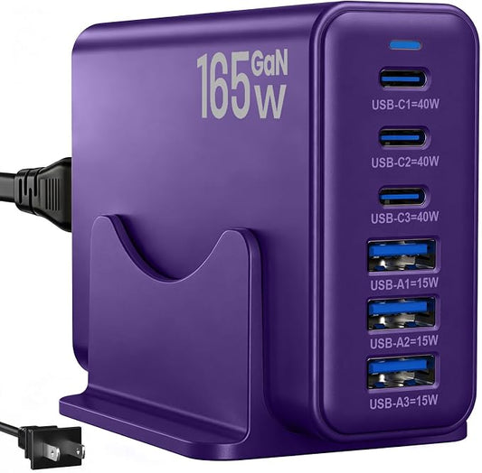 165W GaN USB C Charging Station, 6 Port Desktop Charger by Unknown
