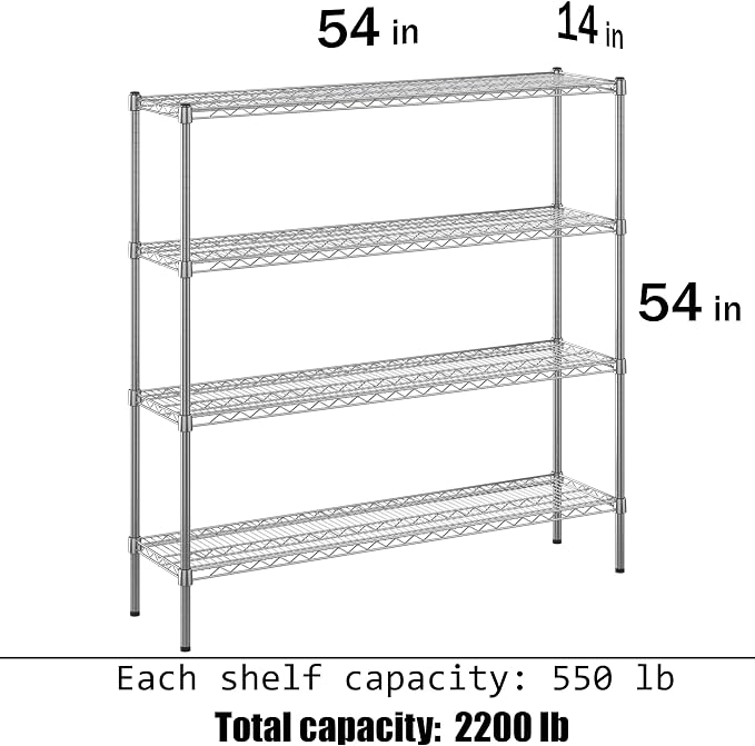 14" Deep x 54" Wide x 54" Height Wire Shelving Kit | 4-Tier | NSF Commercial - Image 3