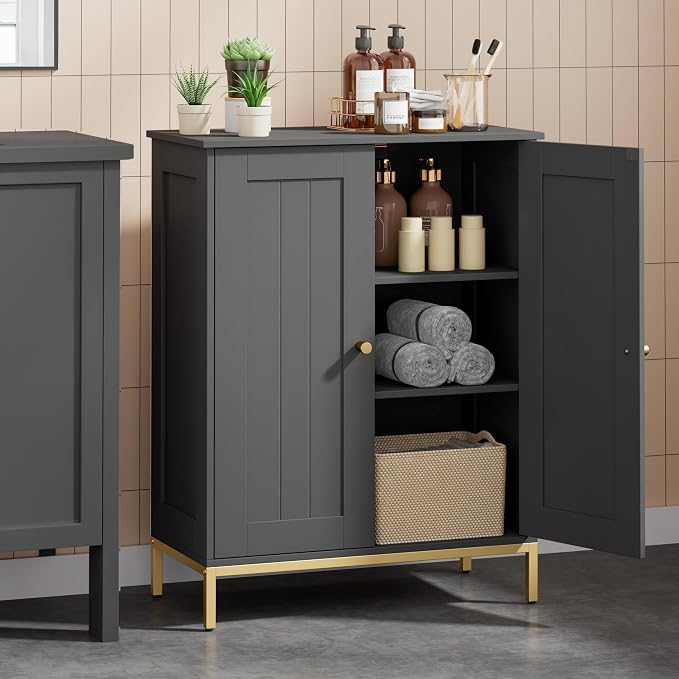 Homhedy Bathroom Storage Cabinet, Freestanding Floor Cabinet, Adjustable Shelves by Homhedy